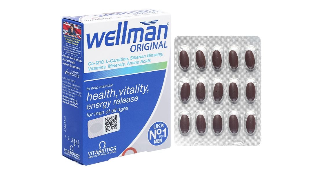  Viên uống Wellman Original Vitabiotics bổ sung vitamin, khoáng chất, hỗ trợ tăng cường sức khỏe cho nam giới (2 vỉ x 15 viên) 