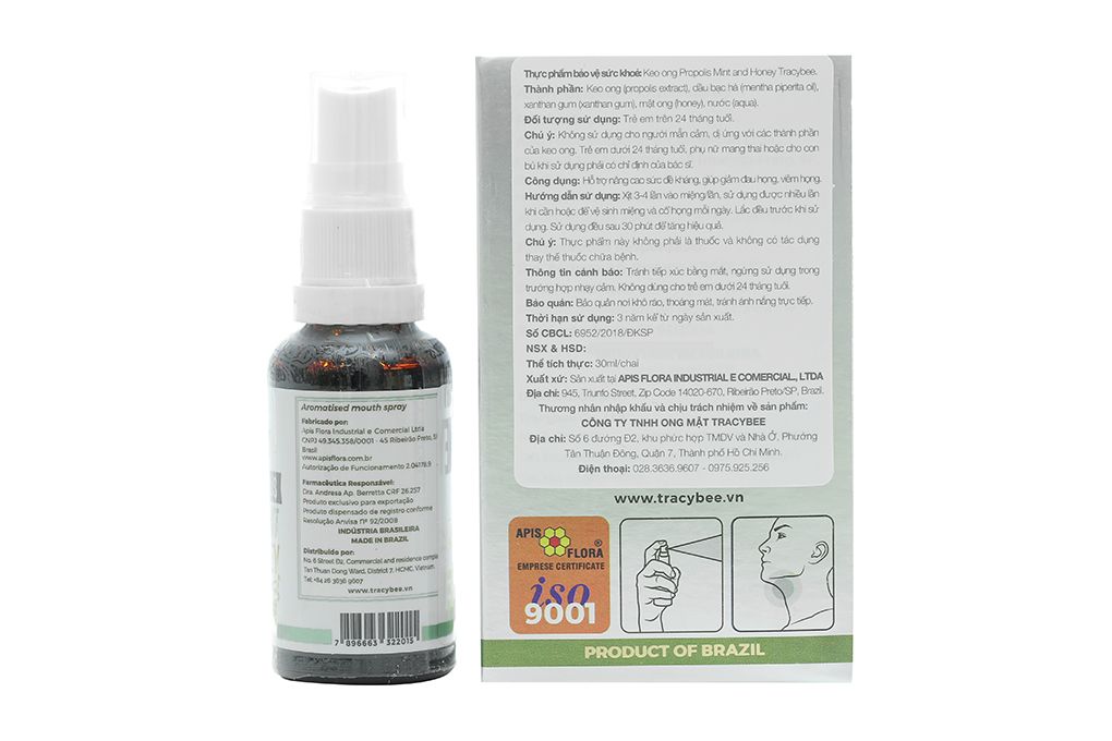 Keo ong xanh Tracybee Propolis Mint & Honey vị bạc hà giúp giảm đau, viêm họng, ho do nhiễm khuẩn (30ml) 