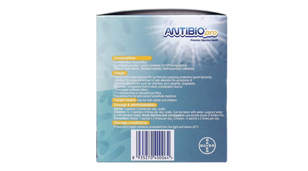  Men vi sinh ANTiBiO Pro Bayer bổ sung lợi khuẩn, cân bằng hệ vi sinh (100 gói x 1g) 