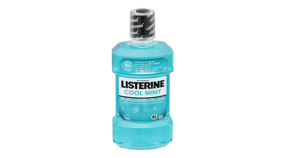  Nước súc miệng Listerine Cool Mint bảo vệ khoang miệng suốt 24h khỏi vi khuẩn hôi miệng, mảng bám, viêm nướu (750ml) 
