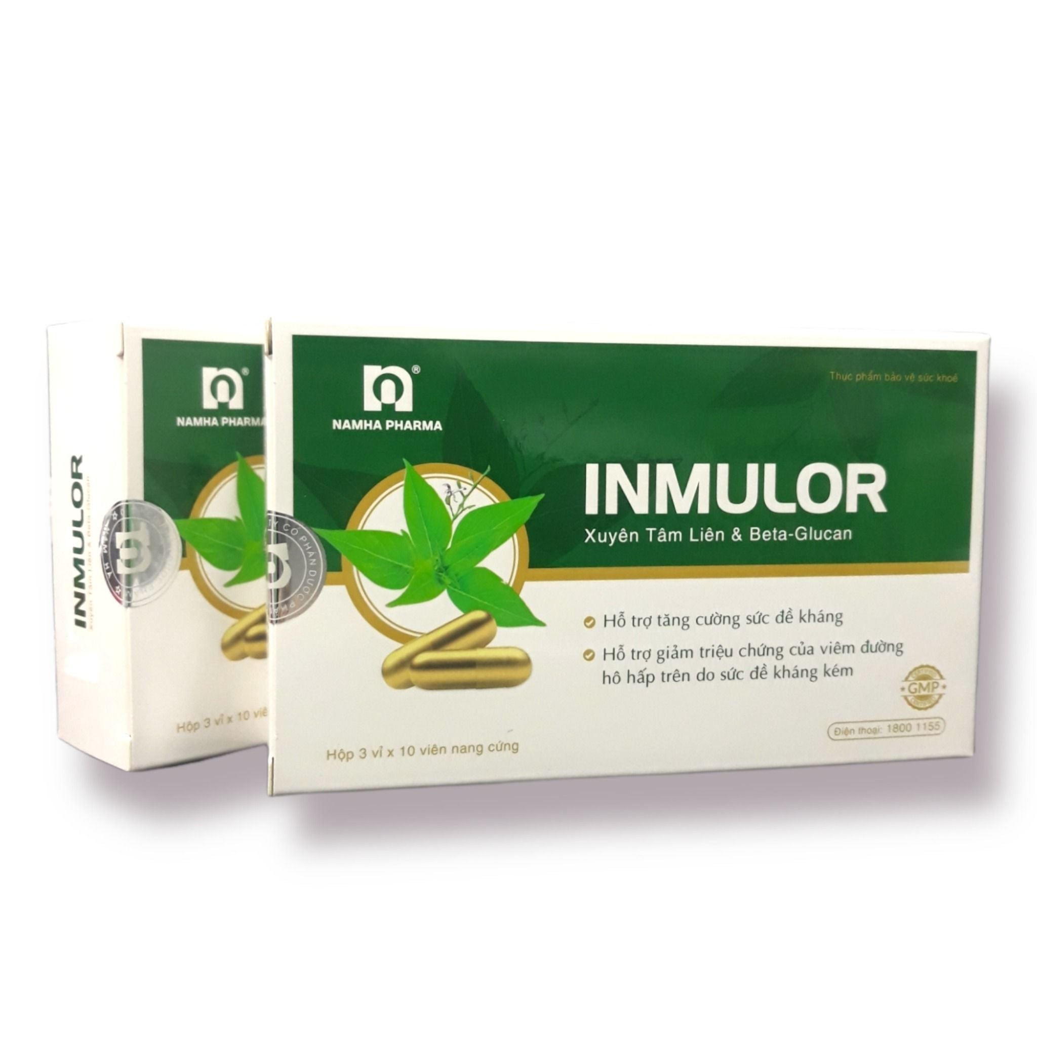  Inmulor xuyên tâm liên & Glucan hộp 3 vỉ x 10 viên nang Nam Hà 