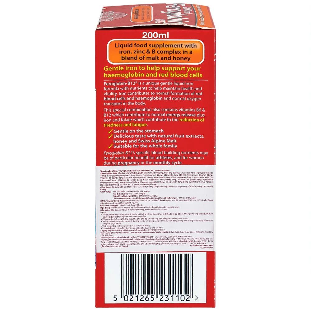  Dung dịch Feroglobin B12 Vitabiotics hỗ trợ tăng khả năng tạo máu, tăng cường sức khỏe (200ml) 