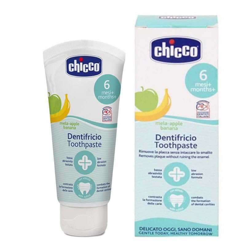  Kem đánh răng Chicco hương chuối, táo 50ml (từ 6 tháng tuổi) 