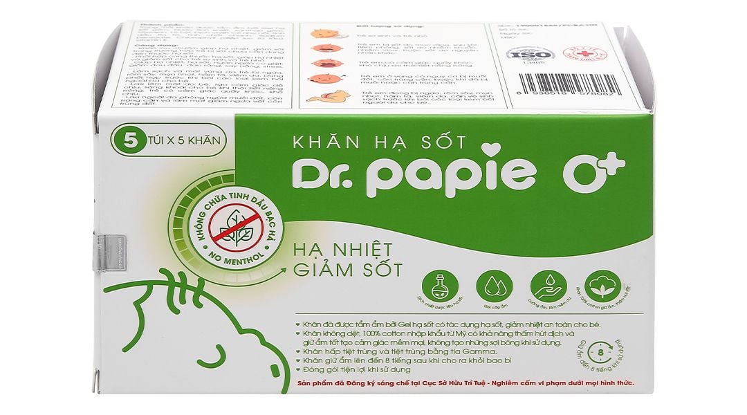  Khăn hạ sốt Dr.Papie dưới 3 tháng cho bé (5 gói x 5 miếng) 