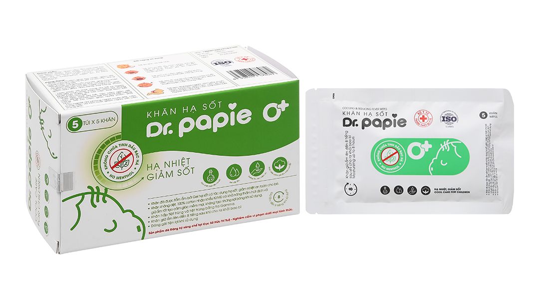  Khăn hạ sốt Dr.Papie dưới 3 tháng cho bé (5 gói x 5 miếng) 