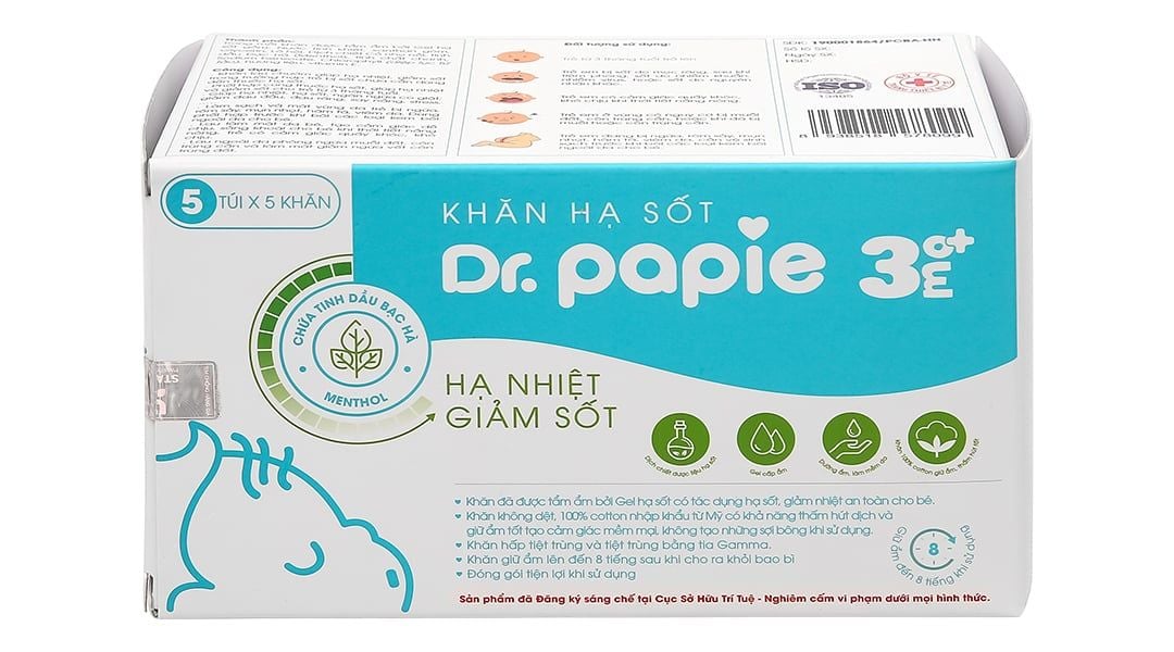  Khăn hạ sốt Dr.Papie trên 3 tháng cho bé (5 gói x 5 miếng) 