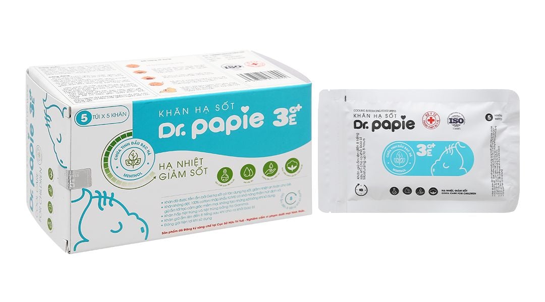  Khăn hạ sốt Dr.Papie trên 3 tháng cho bé (5 gói x 5 miếng) 