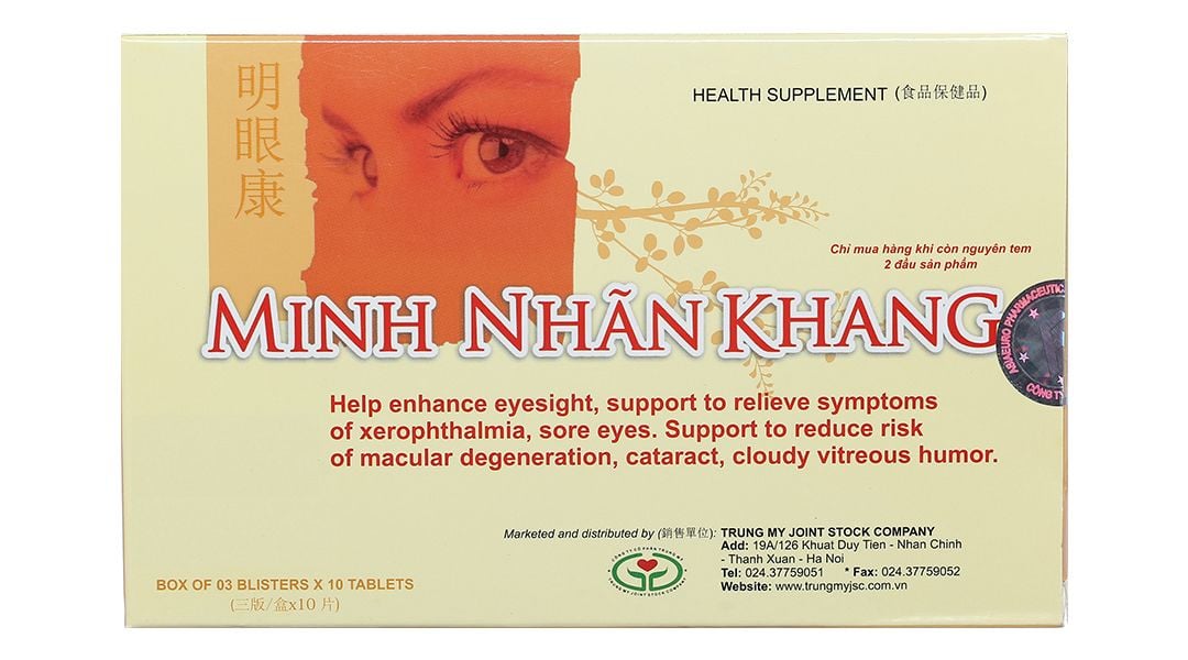  Viên uống Minh Nhãn Khang Hồng Bàng hỗ trợ điều trị thoái hóa điểm vàng, đục thủy tinh thể (3 vỉ x 10 viên) 