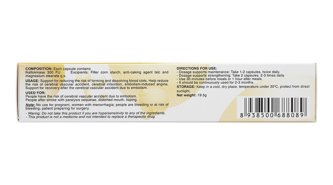  Viên uống Nattospes Á Âu hỗ trợ giảm nguy cơ hình thành và làm tan cục máu đông (3 vỉ x 10 viên) 