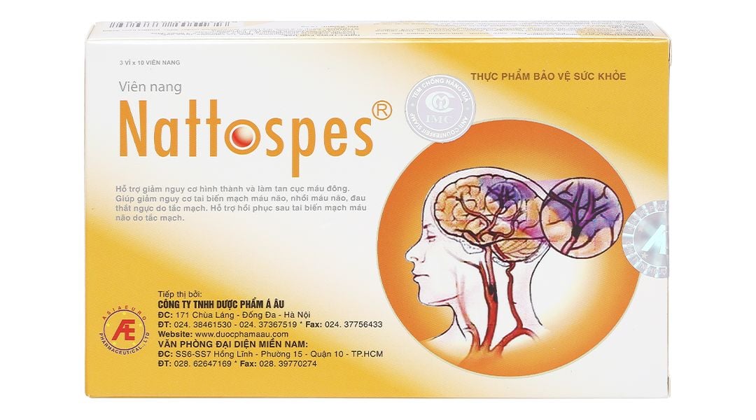  Viên uống Nattospes Á Âu hỗ trợ giảm nguy cơ hình thành và làm tan cục máu đông (3 vỉ x 10 viên) 