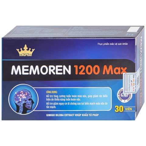  Viên uống hỗ trợ tăng cường tuần hoàn máu não Memoren 1200 Max Kingphar (Hộp 30 viên) 
