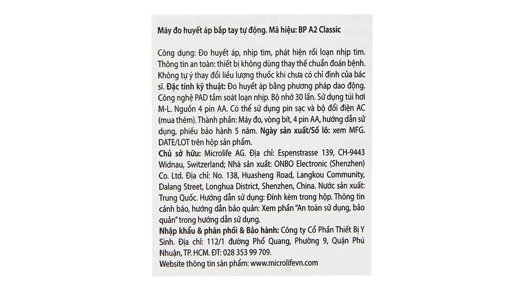  Máy đo huyết áp bắp tay tự động Microlife BP A2 Basic hỗ trợ đo huyết áp và nhịp tim 