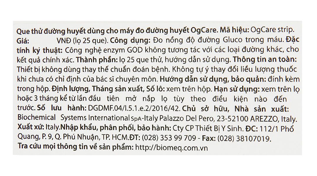  Que thử đường huyết dùng cho máy đo đường huyết OgCare (25 Cái) 