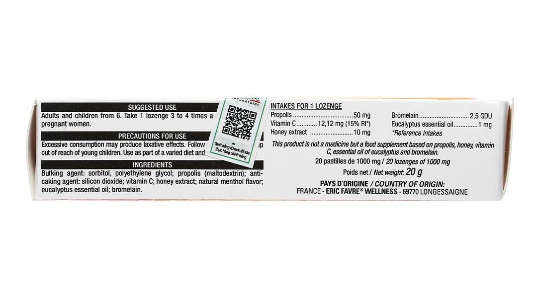  Viên ngậm Vitaprolis Pastilles hỗ trợ giảm ho, giảm viêm đường hô hấp hộp 20 viên 