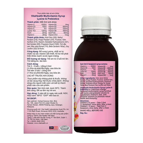  Siro Vitahealth Multivitamin Syrup Lysine & Prebiotics (Chai 120ml) 