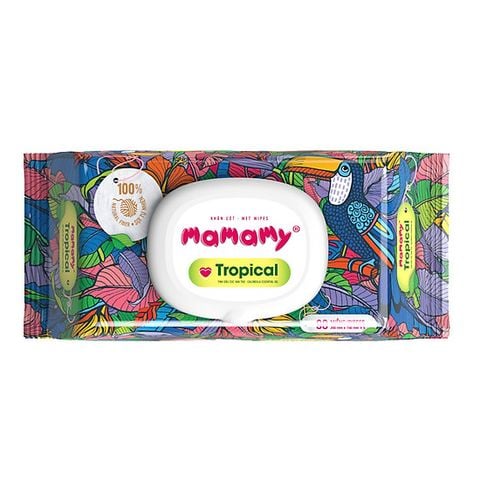 Khăn ướt Mamamy Tropical 100% sợi tự nhiên ngừa hăm, rôm sảy kháng khuẩn giữ ẩm cho bé gói 90 tờ 