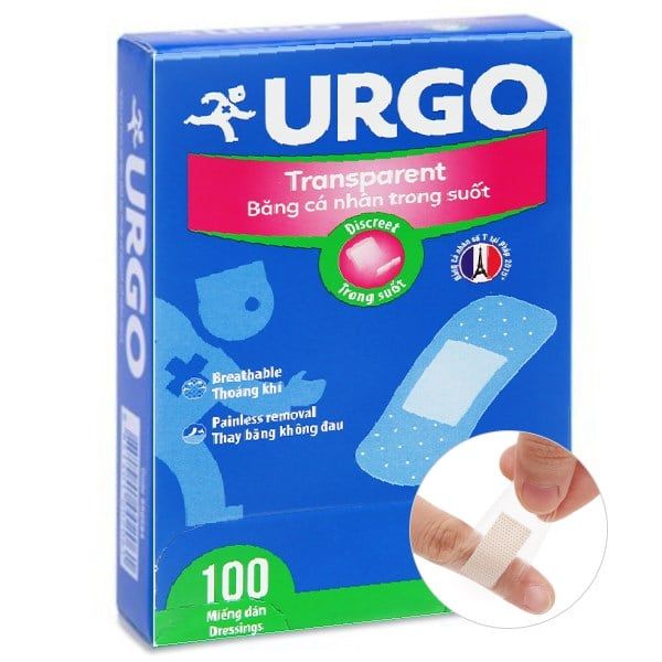  Băng cá nhân trong suốt Urgo Transparent 2cm x 7.2cm bảo vệ vết thương nhỏ, vết trầy xước (100 miếng) 