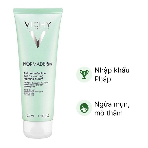  Sữa rửa mặt Vichy Normaderm ngừa mụn, mờ thâm tuýp 125ml 