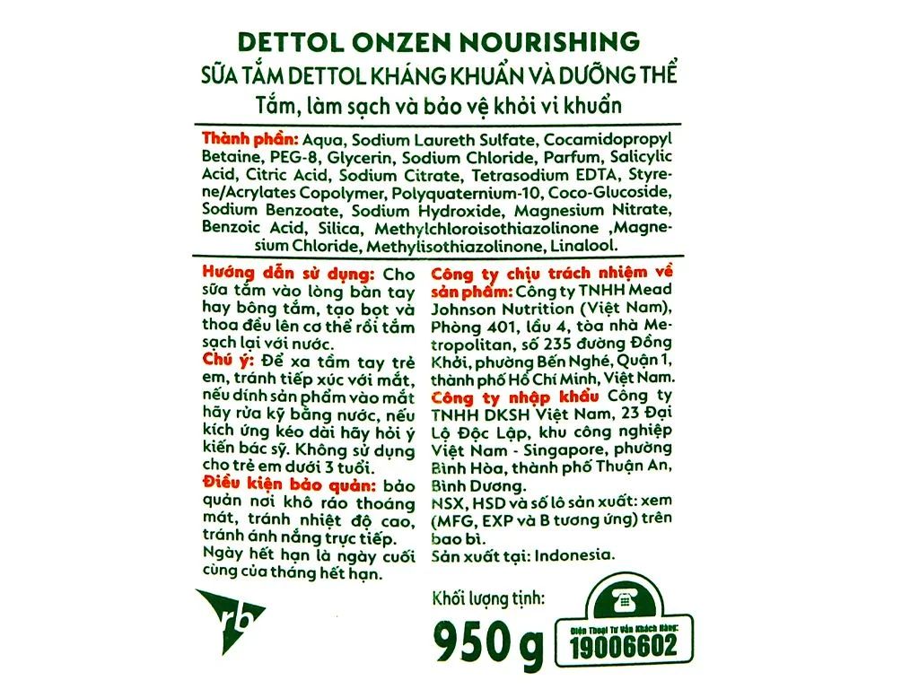  Sữa tắm Dettol Onzen mật ong 950g 