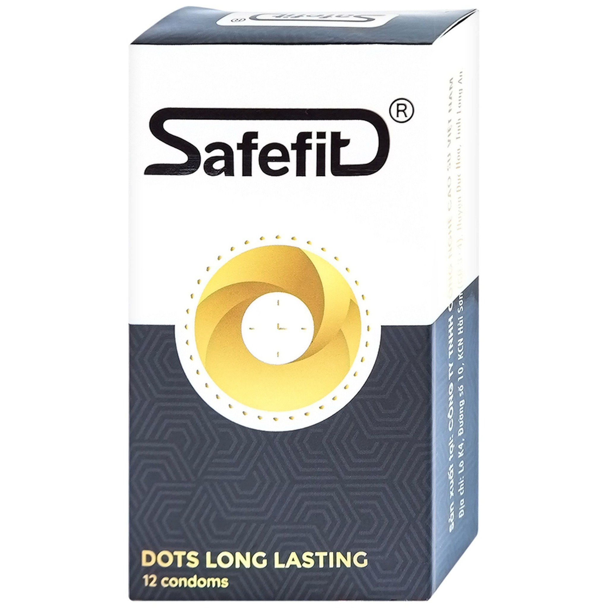  Bao cao su Safefit Dots Long Lasting S52 có vòng gân, hạt nổi, thắt chống tuột (12 cái) 