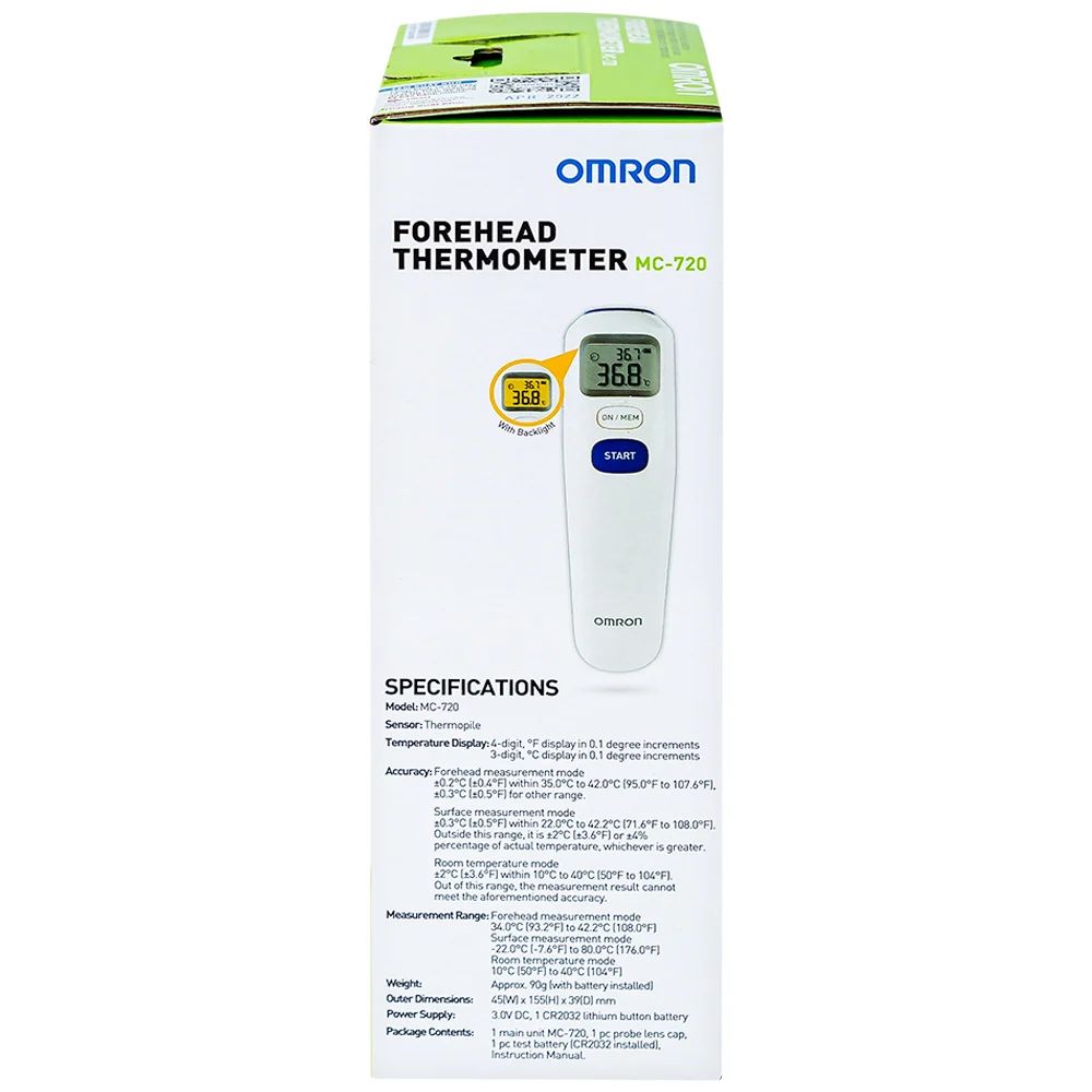  Nhiệt kế đo ở trán Omron Forehead Thermometer MC-720 cho kết quả tức thì 