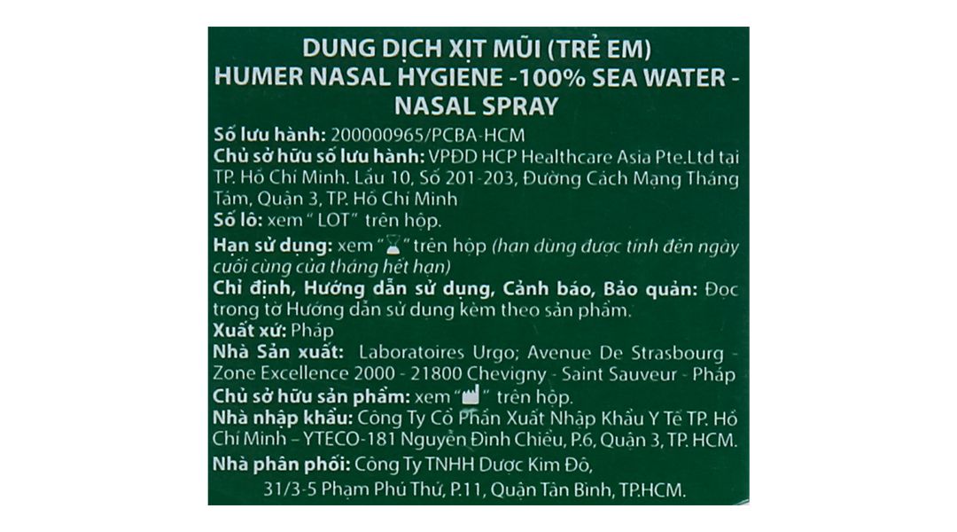  Dung dịch xịt mũi Humer 150 Nasal Hygiene vệ sinh khoang mũi hàng ngày (150ml) 