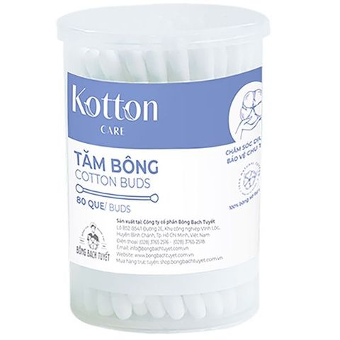  Tăm bông người lớn Kotton Care Bạch Tuyết hộp tròn (80 que) 