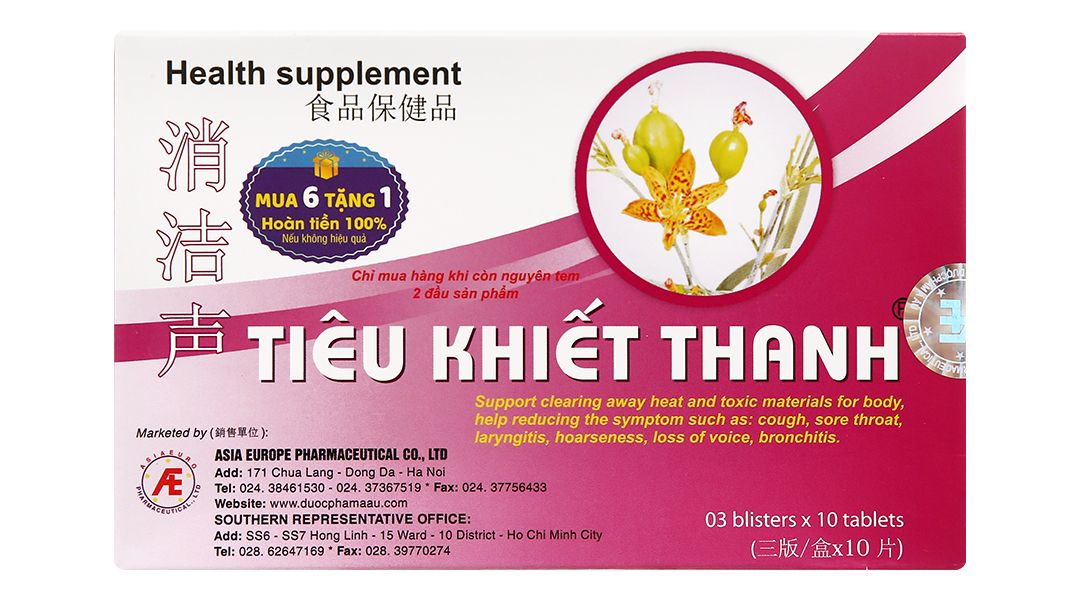  Viên uống Tiêu Khiết Thanh Á Âu hỗ trợ thanh nhiệt giải độc cho cơ thể (3 vỉ x 10 viên) 