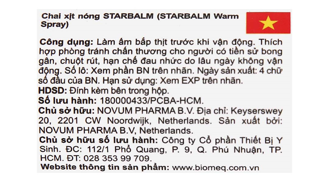  Chai xịt nóng Starbalm Warm Spray phòng tránh chấn thương cho người có tiền sử bong gân, chuột rút (150ml) 
