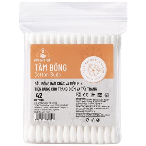  Tăm bông Cotton Buds Bông Bạch Tuyết tiện dụng cho trang điểm, tẩy trang (42 que) 
