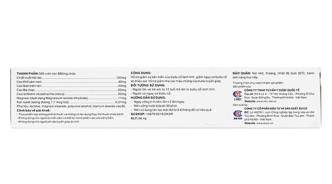  Viên uống Ích Giáp Vương Á Âu hỗ trợ giảm sự tiến triển của bướu cổ lành tính (3 vỉ x 10 viên) 