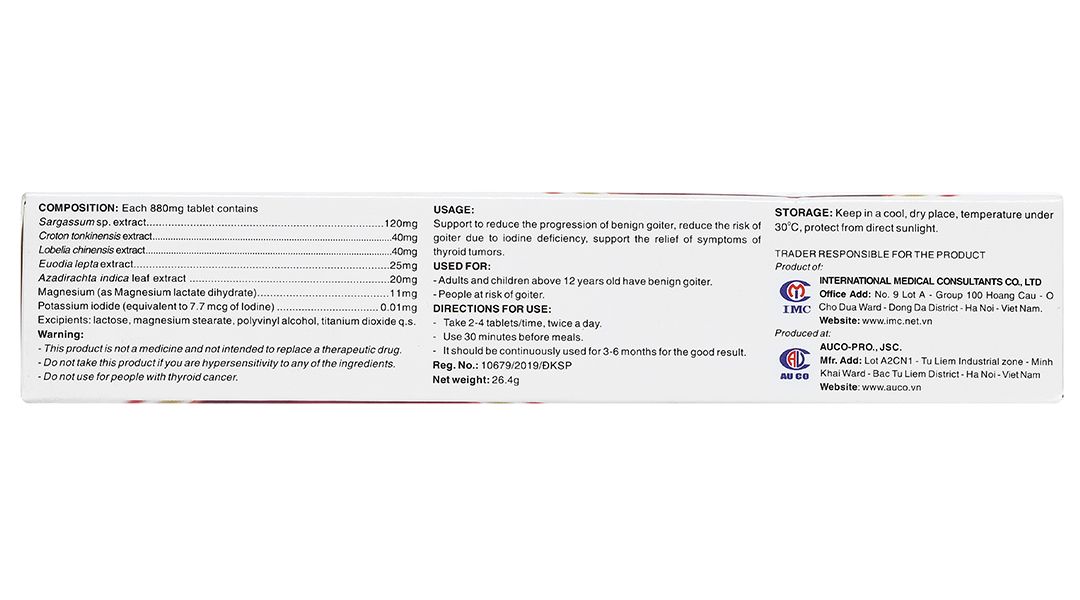  Viên uống Ích Giáp Vương Á Âu hỗ trợ giảm sự tiến triển của bướu cổ lành tính (3 vỉ x 10 viên) 