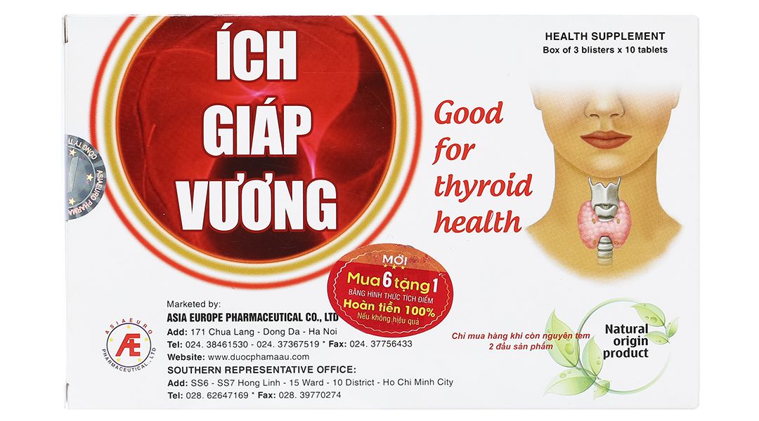  Viên uống Ích Giáp Vương Á Âu hỗ trợ giảm sự tiến triển của bướu cổ lành tính (3 vỉ x 10 viên) 