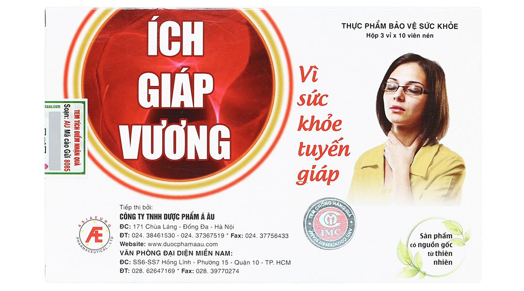  Viên uống Ích Giáp Vương Á Âu hỗ trợ giảm sự tiến triển của bướu cổ lành tính (3 vỉ x 10 viên) 