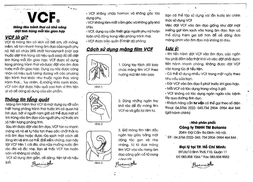  Màng phim tránh thai VCF Botania có khả năng diệt tinh trùng mỗi lần giao hợp (3 miếng) 