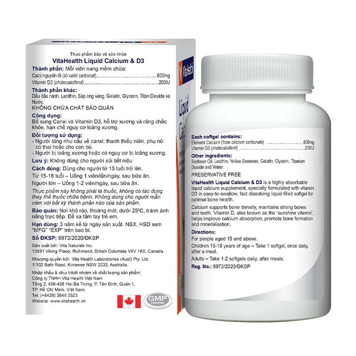  Viên Uống Hỗ Trợ Xương Khớp Vitahealth Liquid Calcium & D3 (30v) 