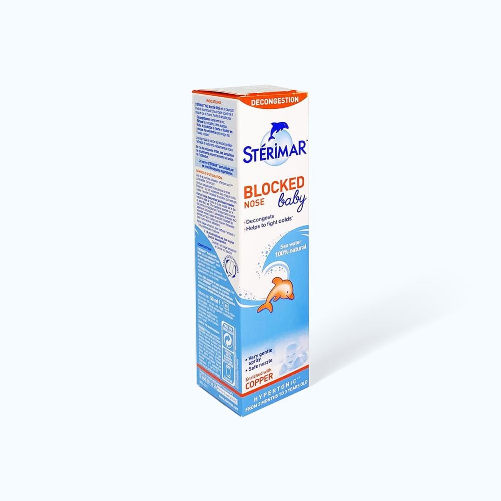  Dung dịch xịt mũi Stérimar Blocked Nose Baby làm sạch, loại bỏ bụi bẩn niêm mạc mũi cho trẻ từ 3 tháng - 3 tuổi (50ml) 