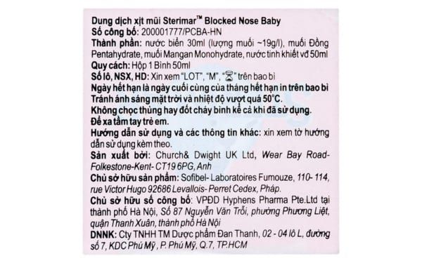  Dung dịch xịt mũi Stérimar Blocked Nose Baby làm sạch, loại bỏ bụi bẩn niêm mạc mũi cho trẻ từ 3 tháng - 3 tuổi (50ml) 