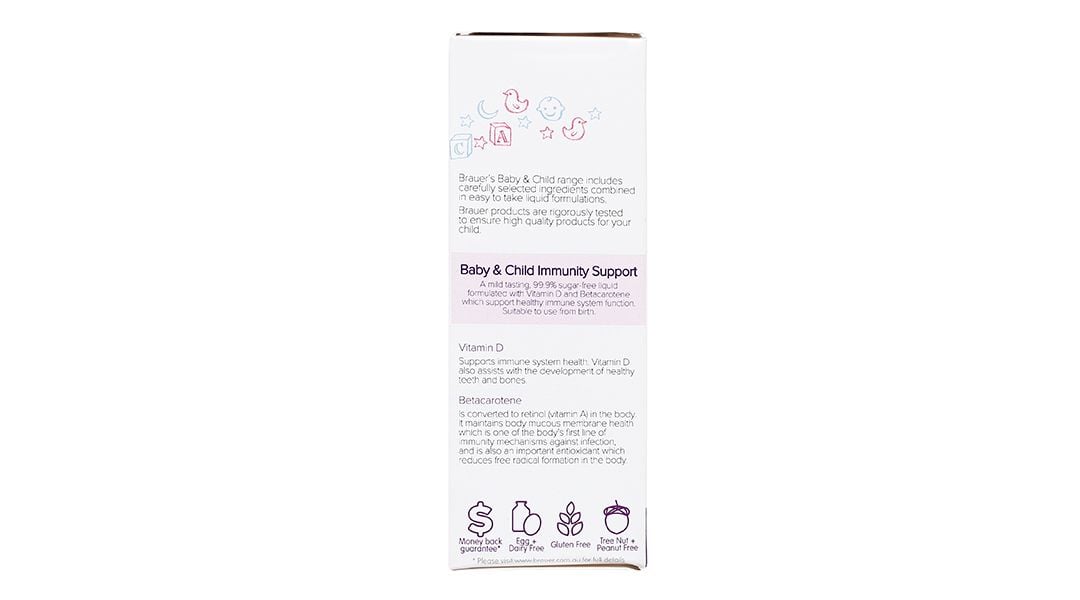  Siro Brauer Baby & Child Immunity Support hỗ trợ bổ sung betacaroten và vitamin D3 cho trẻ (100ml) 