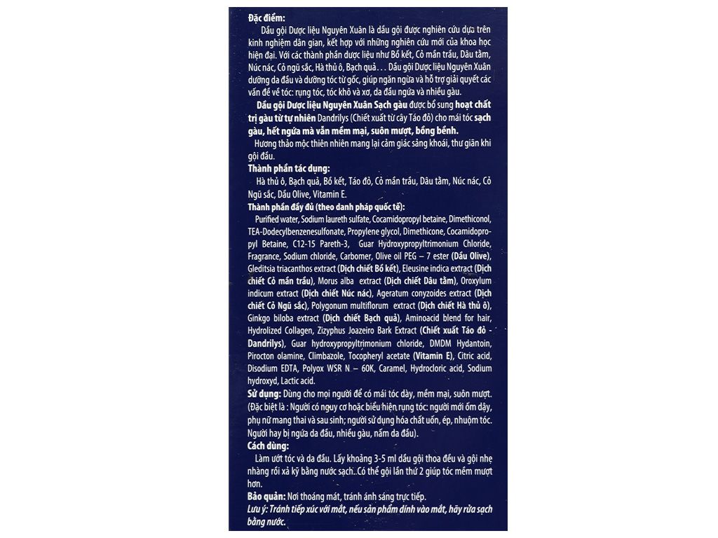 Dầu gội dược liệu Nguyên Xuân sạch gàu hương thảo mộc (màu xanh dương) hộp 1 chai 250ml 