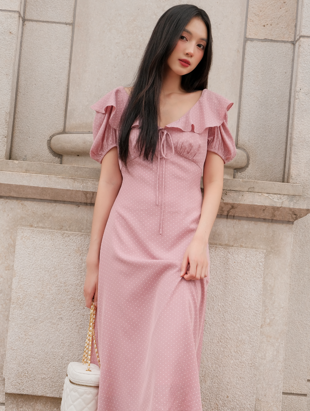  PINK DOT MIDI DRESS 