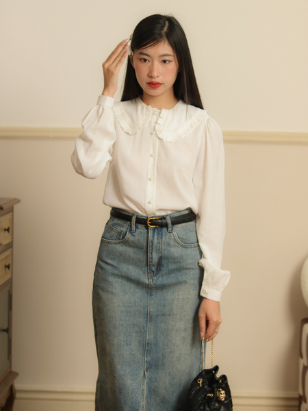  VINTAGE MIDI JEANS SKIRT 