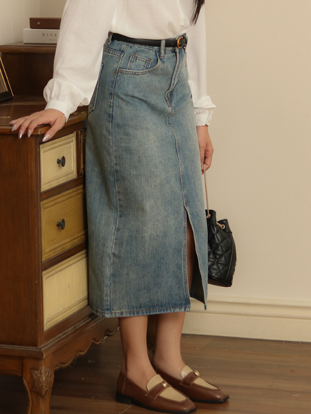  VINTAGE MIDI JEANS SKIRT 