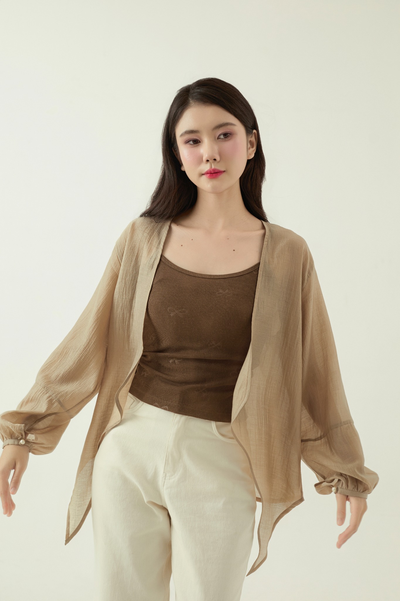  SHEER CARDIGAN - MILKY COFFEE 