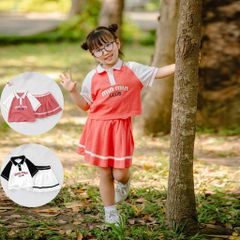 Set Váy Thể Thao Áo Cổ Bẻ Bé Gái In Chữ Min Min