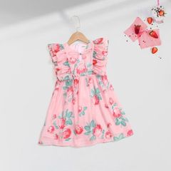 Đầm Voan Hoạ Tiết Hoa Hồng Tay Cánh Tiên Điều Đà Bé Gái Nexxi