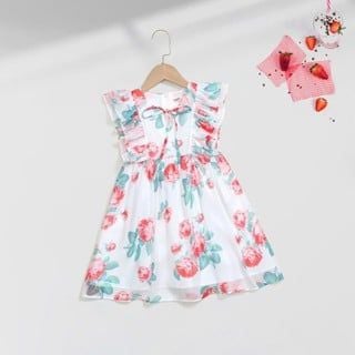 Đầm Voan Hoạ Tiết Hoa Hồng Tay Cánh Tiên Điều Đà Bé Gái Nexxi