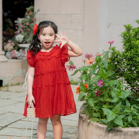 Đầm Babydoll Vải Tơ Cổ Bèo Tay Cánh Tiên Siêu Điệu Đà Bé Gái Nexxi