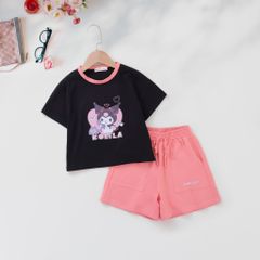 Bộ Thun Cotton Viền Màu Hình In Kuromi Kolila Bé Gái