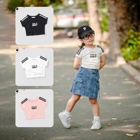 Áo Thun Bé Gái Croptop Viền Soc 1987